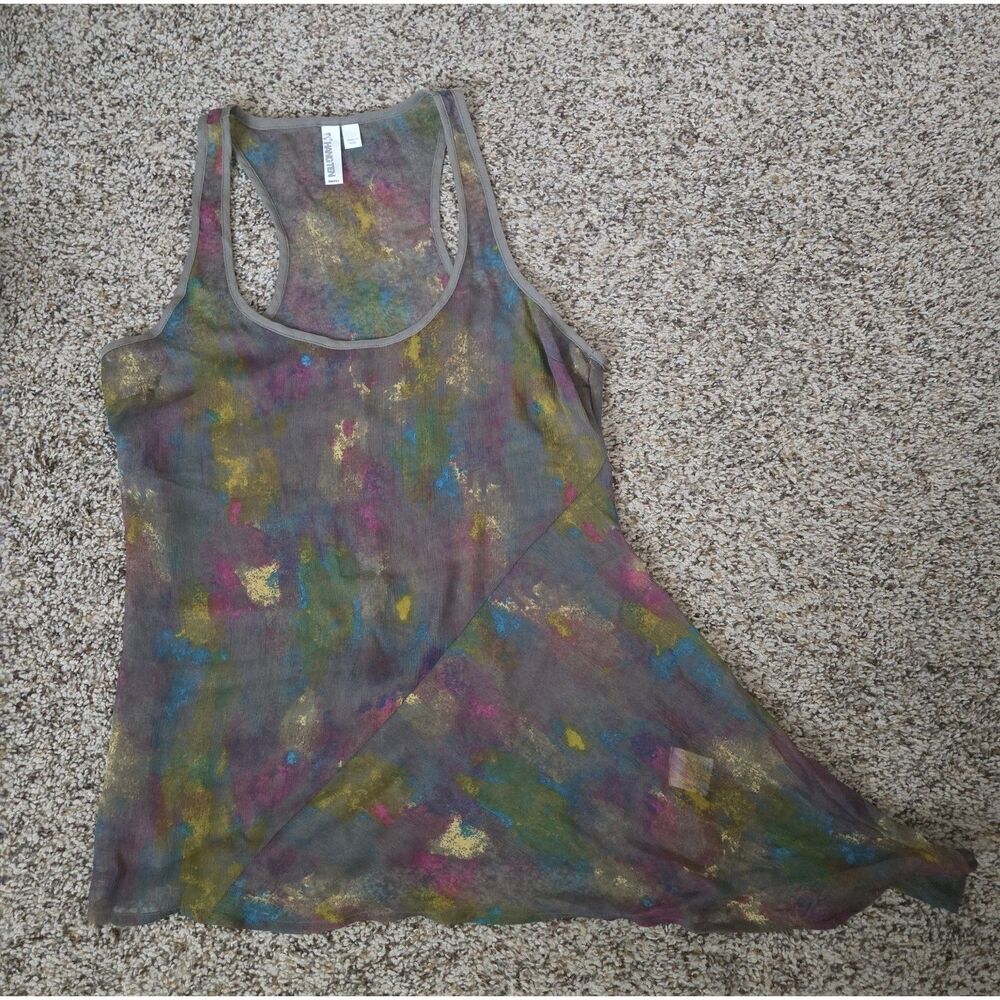 Hang Ten Women's Abstract Watercolor Print Tank Top Size Small Asymmetrical Hem